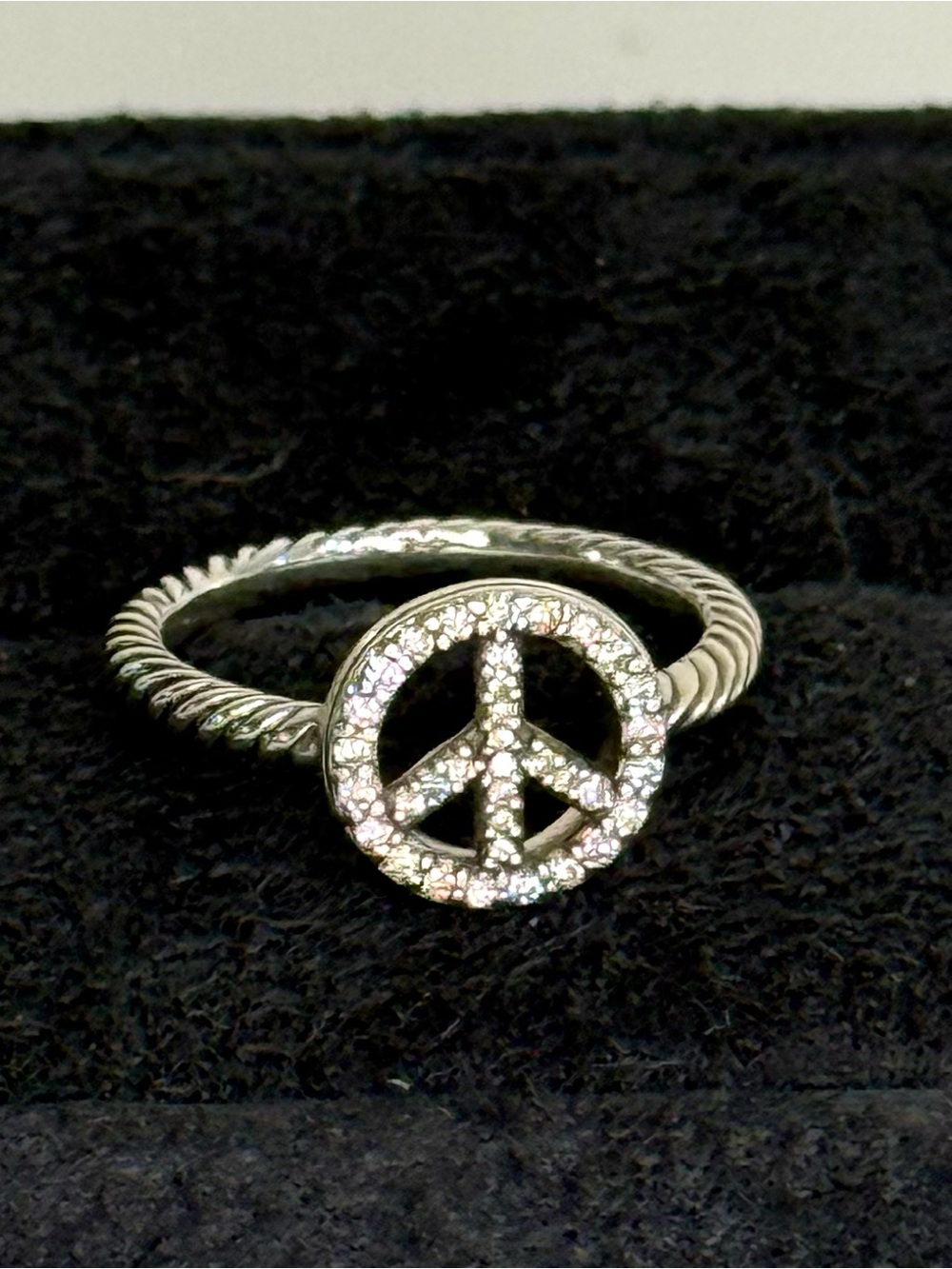 David Yurman Cable Collectibles Diamond Peace Sign Ring, Size 6